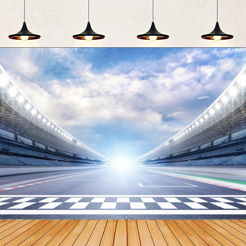 Photography Lighting And Backdrop - Fotografieachtergrond voor raceauto's Finishlijn Racebaan Spotlichten